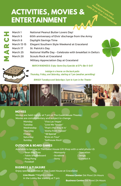 March Events Calendar for Guest House at Graceland